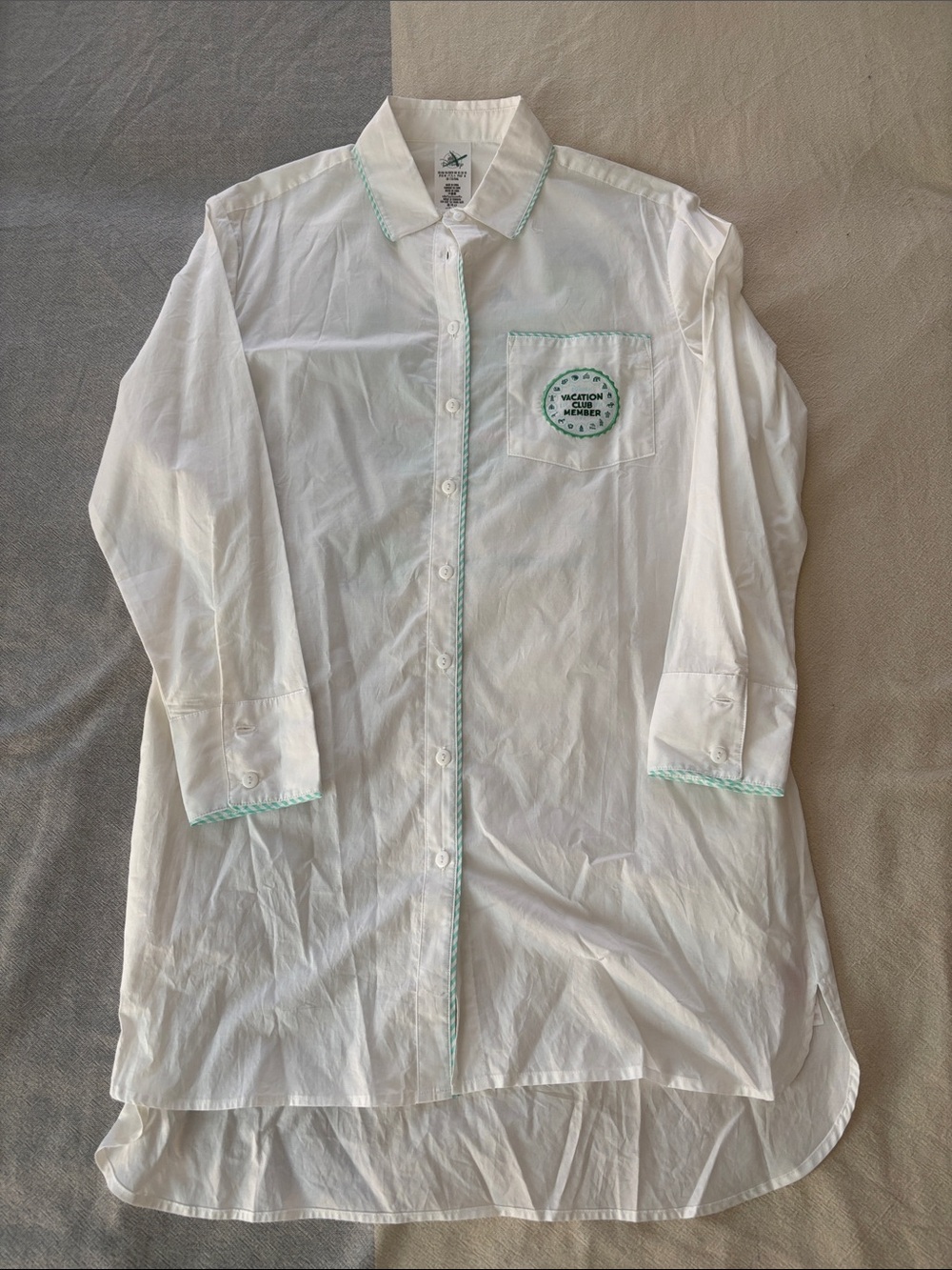 New White Longline Disney Vacation Club Women’s Shirt with Mint Trim